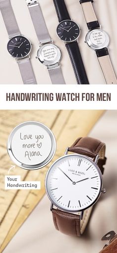 Stylish, sleek, and lightweight, our handwriting engraved leather watch is a perfect husband/boyfriend gift on Valentine's day, annivesary, his birthday and much more!. The back of this engrave mens watch was specifically designed to have the ideal space for an engraving of your choice. Watch For Groom, Engraved Watch, Romantic Anniversary Gifts, Perfect Husband, Watch Engraving, Get Well Soon Gifts, Awesome Gifts, Gift Inspiration, Neighbor Gifts