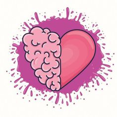 a heart and brain in the shape of a pink heart with splats around it