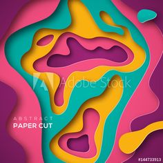 abstract paper cut design with colorful shapes on purple and pink background, epstng