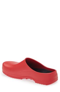 Crafted from dirt- and water-resistant faux leather with ample cushioning and arch support, this lightweight slip-on is built for easy grab-and-go comfort. Water-resistant Removable, cushioned insole with arch support Synthetic upper/textile and synthetic lining/synthetic sole Imported Red Slip-on Clogs For Outdoor, Leather Slip-on Clogs With Red Sole, Red Slip-on Mules With Rubber Sole, Red Slip-on Slippers With Rubber Sole, Red Leather Sole Slip-on Slippers, Men Birkenstock, Super Birki, Red Fits, Fabric Gift Bags