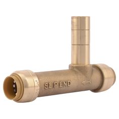 a brass colored pipe with the word,'spend'written on it and an open end