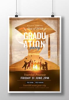 a graduation party flyer with an image of a graduate's cap on it and the words gradu ation party