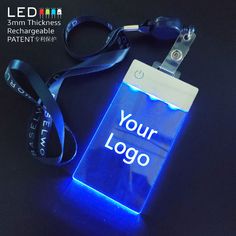 a blue lanyard with the name your logo on it and a lanyard strap attached to it