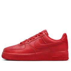 The Nike Air Force 1 Low '07 LV8 1 'Triple Red' is a classic silhouette with a modern twist. This iconic sneaker was designed by Bruce Kilgore in 1982 and features a revolutionary Air sole cushioning system. The 'Triple Red' colorway is perfect for any occasion and adds a stylish touch to any outfit. The classic design is inspired by the original Air Force 1, making it a timeless classic. The rubber sole ensures maximum comfort and durability, making it perfect for everyday activities. The 'Triple Red' colorway is the perfect way to add a touch of style to your wardrobe. (AF1/SNKR/Unisex) Classic Custom University Red Sneakers For Streetwear, Classic University Red Custom Sneakers For Streetwear, Classic Nike Sneakers With Red Sole, University Red Sneakers With Red Sole For Streetwear, Classic Custom Sneakers With Red Sole For Sports, Nike Air Force 1 With Red Sole For Streetwear, Classic Nike Sneakers In University Red, Nike Air Force 1 In University Red For Streetwear, Nike Air Force 1 Low-top With Red Sole