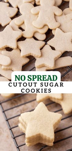 no spread cutout sugar cookies on a cooling rack