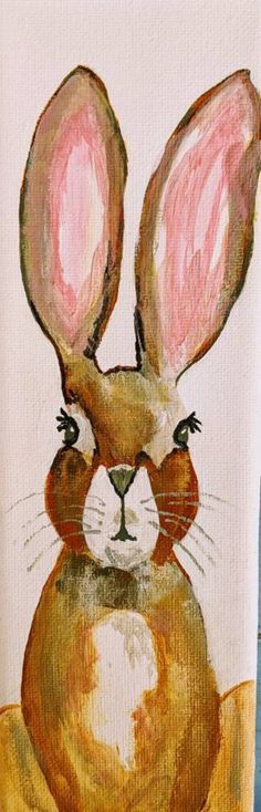 a painting of a brown rabbit with pink ears