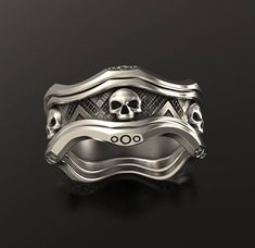 A one of a kind Sci-fi skull ring. please choose desired materials from menu materials: sterling silver / 14k gold, 1 mm rubies Available in all ring sizes The ring could be set with any gemstone or diamond Geek Wedding Rings, Biker Rings Mens, Wedding Ring Silver, Gothic Crown, Skull Wedding Ring, Vintage Gold Engagement Rings, Mens Skull Rings, Geek Wedding, Skull Wedding