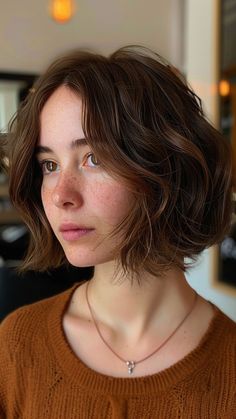 25 Short Wavy Hairstyles That Make a Statement" Short Wavy Bob Middle Part, Wavy Micro Bob, Wavy Italian Bob, Short Wavy Hair Aesthetic, Loose Curl Bob, Short Hairstyles Wavy Hair, Short Haircut For Wavy Hair, Soft Wave Bob, Short Wavy Brown Hair