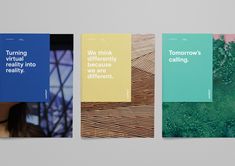 three brochures with different types of text on them