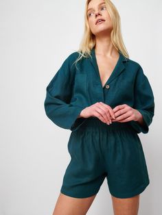 ROSEMARY Linen Shirt / Oversized Shirt / Handmade Clothing for - Etsy Oversized Linen Shirt, Kimono Wrap Dress, Studio Color, Emerald Blue, Handmade Clothing, Summer Linen, Linen Top, Womens Tunics, Linen Clothes