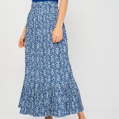 Zara Crinkle Pleated Tiered Maxi Skirt Blue & White Print Elasticized Waistband, Flounced Tiers To Hem 100% Polyester New Never Used Xs Zara Tiered Skirt For Vacation, Zara Flowy Maxi Skirt For Vacation, Blue Ruffled Maxi Skirt For Vacation, Zara Casual Tiered Maxi Skirt, Zara Flowy Tiered Maxi Skirt, Zara Tiered Maxi Skirt, Blue Maxi Skirt With Elastic Waistband For Vacation, Bohemian Blue Zara Bottoms, Zara Tiered Beach Skirt