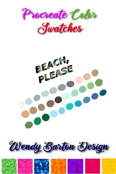 the beach please sign is shown with different colors and font options for each color scheme