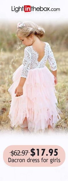 Kids Girls' Basic Daily Solid Colored Lace / Layered Long Sleeve Cotton / Polyester Dress Red $17.95 (71% off) Pink Flower Girl Dress, Pink Flower Girl, Wedding Flower Girl, Dresses Lace, Lace Weddings, Flower Girl Dress, Pink Flower, Girl Dress