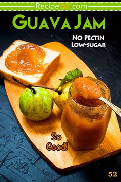 the cover of guava jam no pecin low - sugar is shown on a cutting board