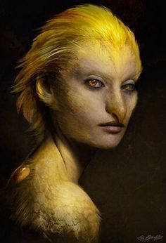 a painting of a woman with yellow hair