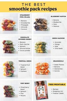 Weight Loss Smoothie Frozen Smoothie Packs, Freezer Smoothie Packs, Freezer Smoothies, Thriving Home, Resep Smoothie, Printable Recipes, Fruit Smoothie Recipes Healthy, Smoothie Packs, Smoothie Prep