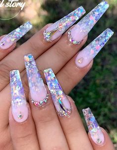 Fancy Nails Designs Classy Sparkle, Acrylic Nail Designs Glam, Butterfly Bling Nails, S Nails Designs, Nail Design Valentine, Nail Ideas Valentines, Valentine Nails Design, Valentines Nail Ideas, Clear Acrylic Nails