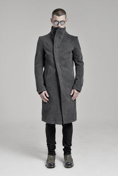 "PHANTOM NEUTRAL GREY WASHED DENIM COAT __SLIM FIT __RAW HEM __ZIPPER CLOSURE __WASHED HEAVY DENIM __2 FRONT POCKETS __1 INTERIOR POCKET __1 REAR POCKET __ARM SHAPED SLEEVES __SCAR STITCHED SLEEVE DETAILS __FULLY LINED model__ chest 103 (40.5\"), waist 77 (30.3\"), hips 96 (37.8\"), biceps 35 (13.8''), height 180 (5'11\"), kg 74 (163 lbs) model wears size M | color: neutral grey, black lining fabric__ 100 washed heavy denim, lining: 100 cotton care__ dry clean sizing__ size XS (IT 44, US 34, JP Fitted Outerwear With Stand Collar For Streetwear, Modern Outerwear With Stand Collar And Pockets, Tailored Cotton Outerwear With Pockets, Techwear Outerwear With Stand Collar For Work, Urban Fitted Outerwear With Button Closure, Fitted Outerwear With Lapel Collar And Pockets, Urban Outerwear With Stand Collar For Work, Gray Cotton Outerwear With Stand Collar, Fitted Urban Cotton Outerwear