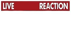 a red and white sign that says live reaction on it's side with the words,