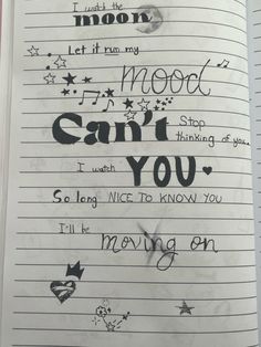 an open notebook with writing on it that says i'm not mood can't you