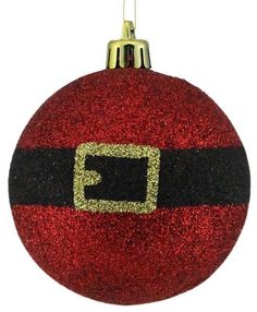 a red and black christmas ornament with a gold square on the center, in front of a white background