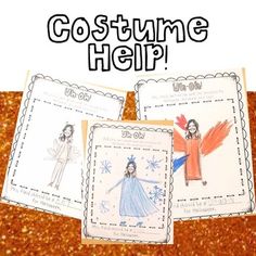 three pictures with the words costume help on them