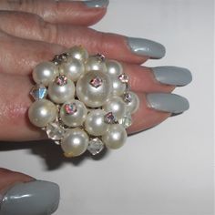 New (Faux) Pearl Sparkly Ring With Ab Crystal Tops On The Beads. Adjustable Size Fits 5-7 Best. Handcrafted From Old Vintage Jewelry Parts & Sections. This Is From The Shelf Of My Salon Boutique. Reduced No Further Discounts Unless You Bundle With Another Listing. Two Off 2 Get $2 Off Your Total When You Bundle With A 2nd Listing. No Offers. I'd Love For You To Visit Our Sister Closet: Gems_of_glory Thanks For Looking. White Pearl Ring For Parties, White Beaded Wedding Rings, Handmade White Rings For Party, White Pearl Ring With Round Beads For Wedding, Boho Rings Gold, Fossil Ring, Aventurine Ring, Pink Opal Ring, Cultured Pearl Ring