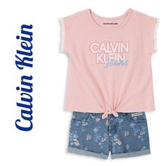 Calvin Klein Little Girl's 2-Piece Cotton Top & Shorts Set This Cotton Set Includes A Top And Matching Shorts With Logo Detail. Cotton. Machine Wash. Imported. Top Crewneck Cap Sleeves Self-Tie At Front Logo Detail Shorts Belt Loops Button Closure Front Curved Pockets Logo Detail Folded Hem Size 6 Calvin Klein Little Girl's 2-Piece Cotton Top & Shorts Set #10262 Spring Playwear Short-sleeved Tops, Pink Short Top For Playwear, Short Pink Tops For Playwear, Trendy Calvin Klein Summer Bottoms, Calvin Klein Summer Loungewear Tops, Pink Casual Playwear Sets, Top Shorts Set, Matching Shorts, Cotton Set