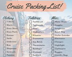 the cruise packing list is shown on top of a boat in the ocean with text overlay