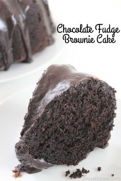 chocolate fudge brownie cake on a white plate