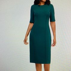 Maggie London Irish Moss Dress With Elbow Sleeves And Scoop Neck. Beautiful Green Color With Gold Tone Visible Back Zipper. Princess Seams Outline The Front Sides Of The Sheath Dress. Scoop Neck And Soft Material. Goes Anywhere In Any Season. Size 4 And Nwt. Green Sheath Dress For The Office, Green Sheath Dress For Office, Moss Dress, Irish Moss, Maggy London Dresses, Maggy London, Princess Seams, Elbow Sleeve, Princess Seam