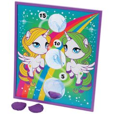 two little ponys are playing with numbers on the board, and one is in front of them