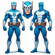 an image of a man in blue and white costume standing next to another man wearing a mask