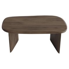 a wooden table with two legs and a curved top, on an isolated white background