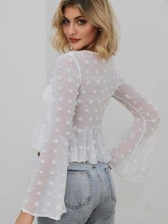 Season: SummerMaterial: Cotton BlendsFabric: Non-StretchStyle: CasualFit Type: Regular Fit Ruffled Crop Top, Light Sky Blue, Party Dress Long Sleeve, Puff Sleeve Dresses, Flounce Sleeve, Feminine Design, Party Dress Long, Swiss Dot, Crop Top Blouse