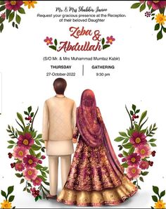 Nikah Illustration, Creative Wedding Invitations Design, Bride Cartoon, Shadi Card, Wedding Wallpaper