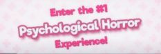 the title for enter the h1 psychedelical horror experience, with pink lettering on a white background