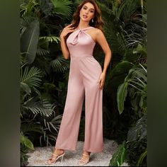 Nwtg - Was A Personal Choice, Dry Cleaned It To Wear It But Never Did. Sold Out In Stores Xs (2) Length 58.5 Inch Bust 31.1 Inch Waist 26 Inch Colorful Jumpsuit, Satin Jumpsuit, Stretch Satin, Blush Color, Dusty Pink, Halter Neck, Evening Wear, Summer Women, Jumpsuits For Women