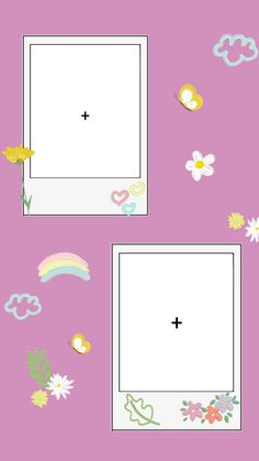 two frames with flowers and hearts on them, one has a rainbow in the middle