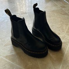 Basically Brand New. It Is Technically 5.5. I Wear Shoes Anywhere Between 5.5-6 And These Fit Great. Casual Black Chelsea Boots With Leather Footbed, Black Chelsea Boots With Reinforced Flat Heel, Classic Black Boots With Cushioned Footbed, Black Chelsea Boots With Round Toe Medium Width, Black Chelsea Boots With Medium Width And Round Toe, Black Chelsea Boots With Rubber Sole, Black Casual Chelsea Boots With Leather Sole, Casual Black Chelsea Boots With Leather Sole, Black Slip-on Boots With Lug Sole