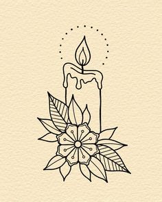 a black and white drawing of a candle