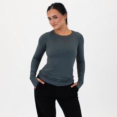 Ink Slate Women's Long Sleeve Shirt - Foundation Muted Teal, Be First, Back Shoulder, Muscle Tanks, Thumb Holes, Base Layer, Leggings Shop, Jet Set, Racerback Tank