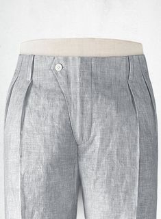 With record-breaking summer temperatures now a scary norm, something light is necessary to stay cool and our Italian Zod Light Gray Vintage Manny Linen Trouser is all you need. Crafted from linen, the stylish trouser with old school feel will give you a classic look and countryside aura no matter what you pair it with.  Look Includes   Italian Zod Light Gray Linen Fabric  French Fly  Cross Pocket  2 Forward Pleat Front  1.5" Trouser Cuff  Two Welted Back Pockets With Buttonhole Loop         Click 'Customize Now' to modify the look if needed.         Lining: 100% Viscose; Dry Clean. Tailored Summer Pants With Belt Loops, Classic Summer Trousers, Fitted Summer Pants With Standard Cut Leg, Classic Summer Bottoms With Tapered Leg, Elegant Tapered Bottoms For Summer, Classic Summer Pants With Tapered Leg, Classic Tapered Leg Summer Pants, Classic Tailored Bottoms For Summer, Classic Tailored Summer Bottoms