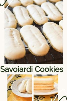 several different pictures of cookies on a cooling rack