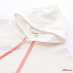 Qteee - Premium Leaves Embroidered Loose Hoodie with Ribbon Detailing White Hooded Top For Spring, Spring Hooded Top With Kangaroo Pocket, Spring Crew Neck Sweatshirt With Adjustable Hood, White Hooded Sweatshirt For Spring, White Hooded Spring Sweatshirt, Spring White Hooded Sweatshirt, Spring Cotton Hoodie With Adjustable Hood, Spring Hoodie Sweatshirt With Adjustable Hood, Spring Adjustable Hoodie Sweatshirt