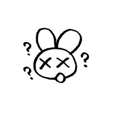 a black and white drawing of a bunny with cross marks on it's face