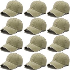 PRICES MAY VARY. 12 Pieces wash baseball cap in bulks, economy and cost-effective. Fine wash cotton withstand regular use and maintain their shape over time, ensuring long-lasting durability. One Size Fits All. With an adjustable strap closure at the hat back, you can easily customize the fit to your preference, ensuring a secure and comfortable feel for all-day wear. UPF 50+. This baseball cap help to protect the sensitive scalp from sunlight while effortlessly completing your casual and sporty Cheap Adjustable Distressed Baseball Cap, Adjustable Cheap Baseball Cap For Vacation, Cheap Gray Flat Brim Snapback Hat, Vintage Green Cotton Baseball Cap, Vintage Washed Cotton Baseball Cap, Khaki Military Baseball Cap For Outdoor, Wash Baseball Cap, Khaki Cotton Military Baseball Cap, Sporty Looks