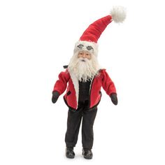 a santa clause doll is posed on a white background