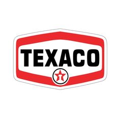 the texaco sticker is red and white with black lettering on it's side