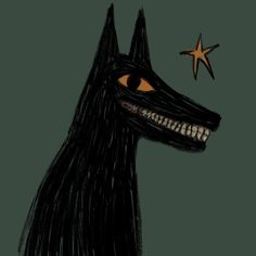 a drawing of a dog's head with a star on its nose and teeth